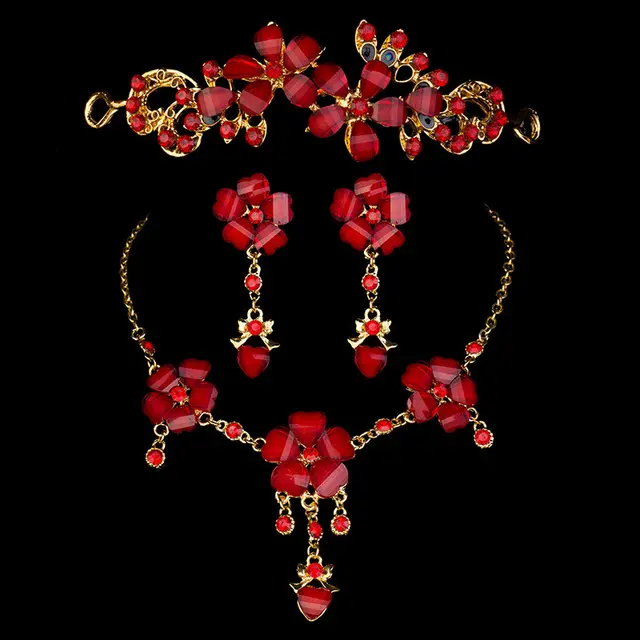 Foreign trade in Europe and the United States explosion bride wedding accessories jewelry set three piece red collar Ear Clip - Shop at LoveMi