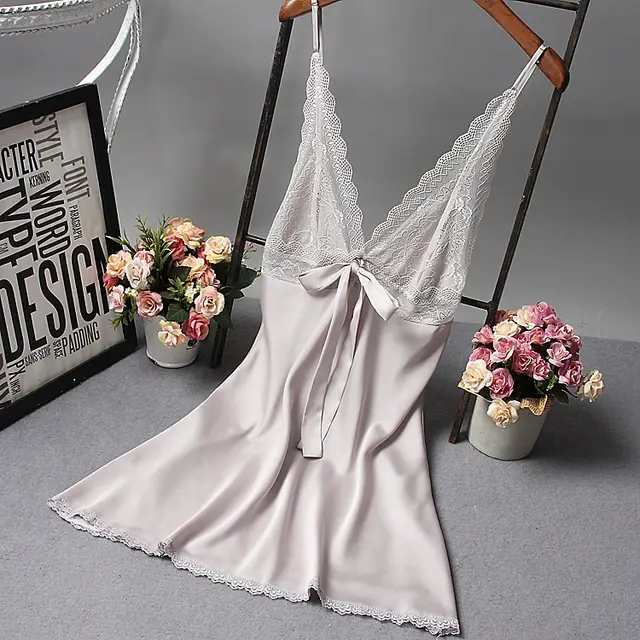 Sexy silk silk pajamas Grey - Shop at LoveMi