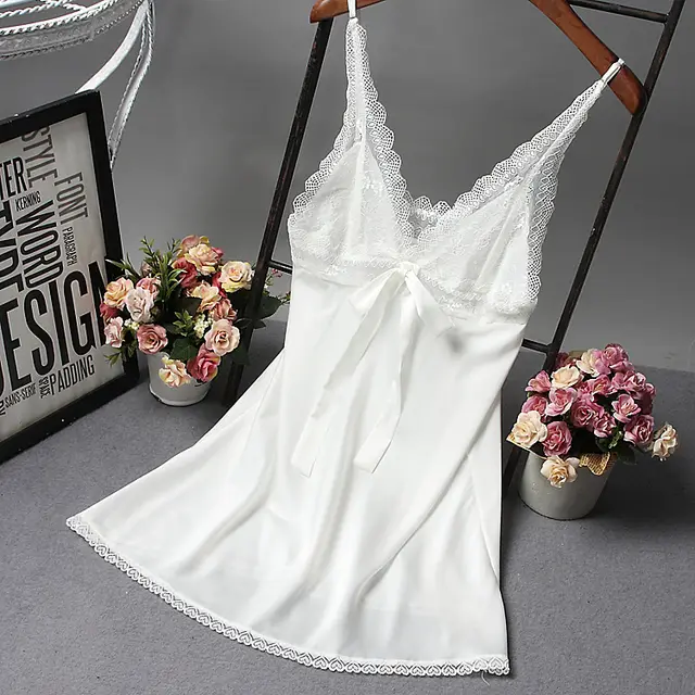 Sexy silk silk pajamas White - Shop at LoveMi
