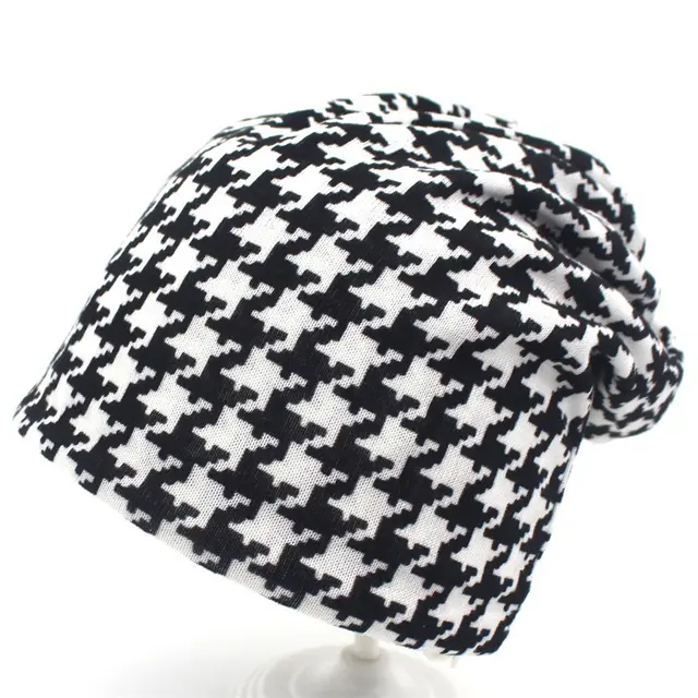 Houndstooth hooded light and warm confinement hat Beige - Shop at LoveMi
