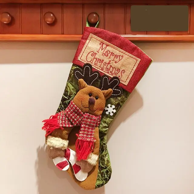 Christmas Stocking Socks Snowman Santa Elk Xmas Fireplace Xmas Tree Ornaments New Year Candy Bag Gift Christmas Decor Elk - Shop at LoveMi