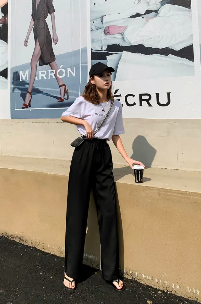 Chiffon Thin Straight Long Pants Black - Shop at LoveMi