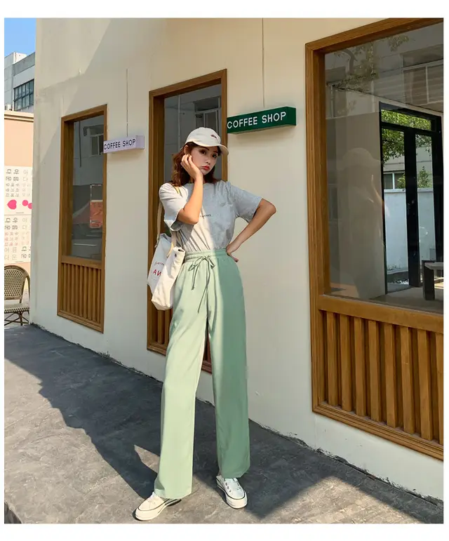 Chiffon Thin Straight Long Pants Green - Shop at LoveMi