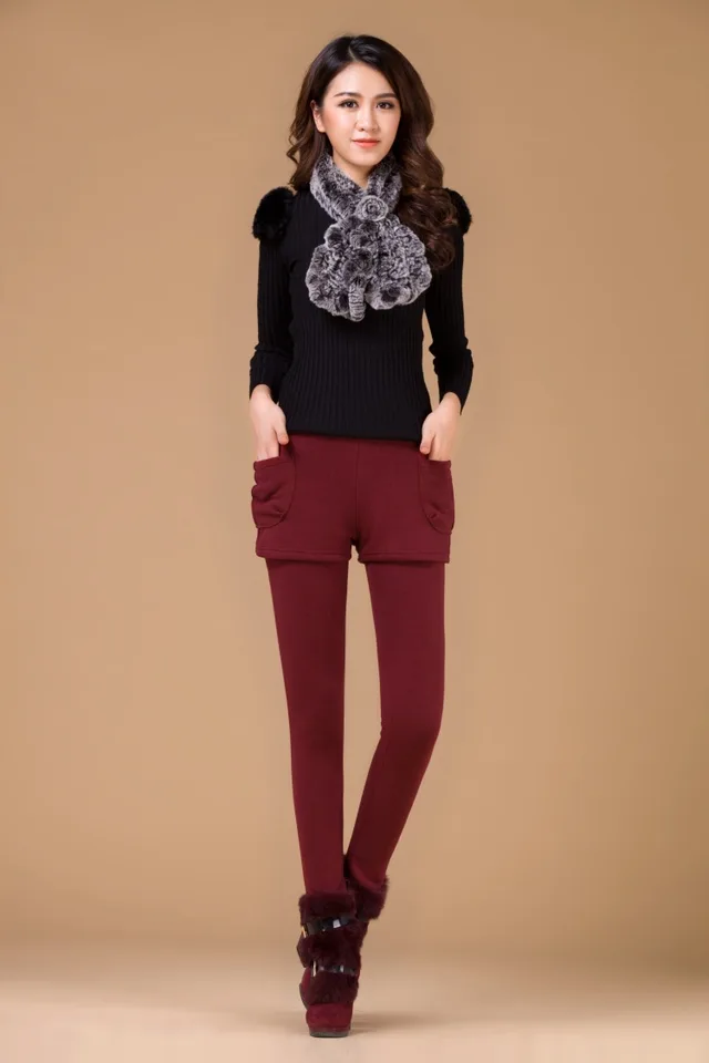 Fake two piece leggings Claret - Shop at LoveMi