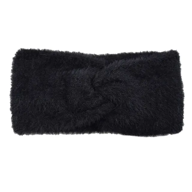 Cross Knit Headband In Imitation Of Mink Hair Black - Shop at LoveMi