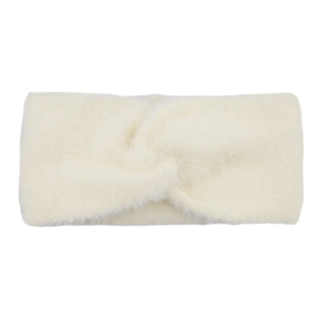 Cross Knit Headband In Imitation Of Mink Hair White - Shop at LoveMi