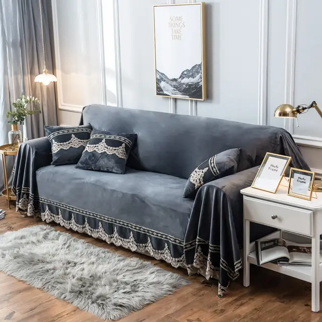 Plush crystal plush sofa cover Grey - Shop at LoveMi