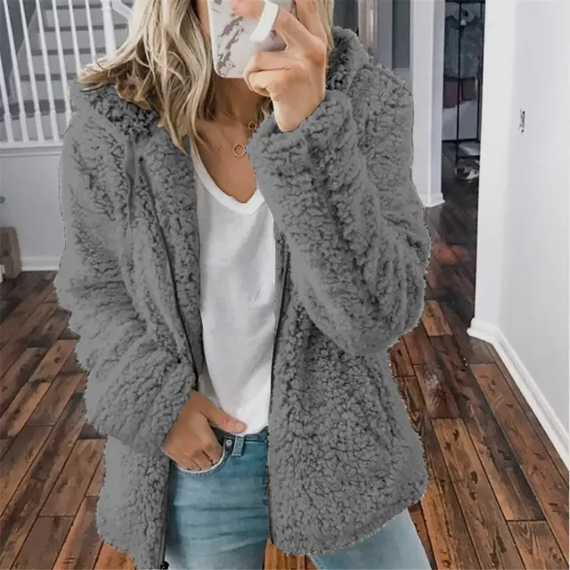 Women's Casual Hooded Woolen Jacket Dark Gray - Shop at LoveMi