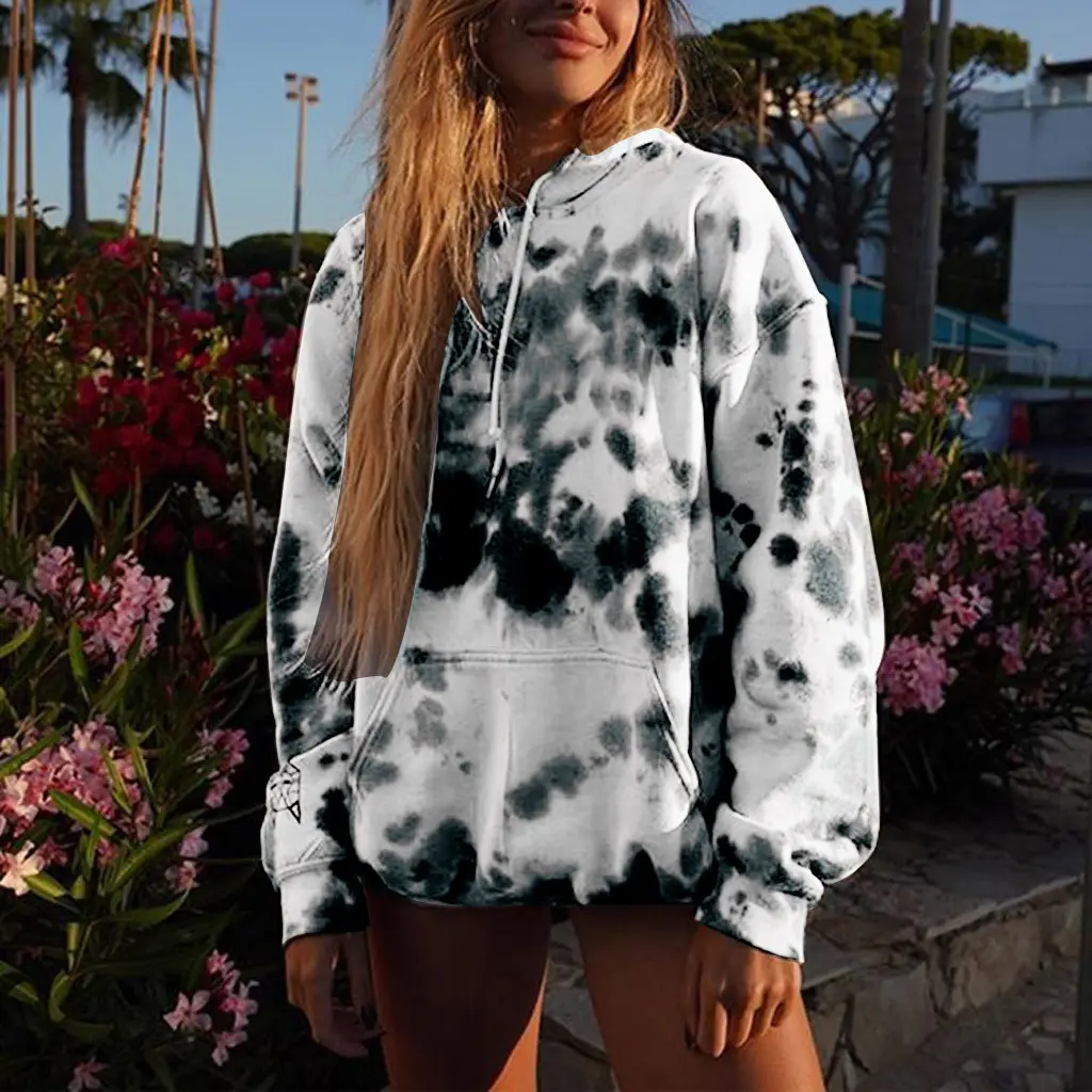 Gradient Tie-Dye Long-Sleeved Pullover Loose Sweater Women - Black And White