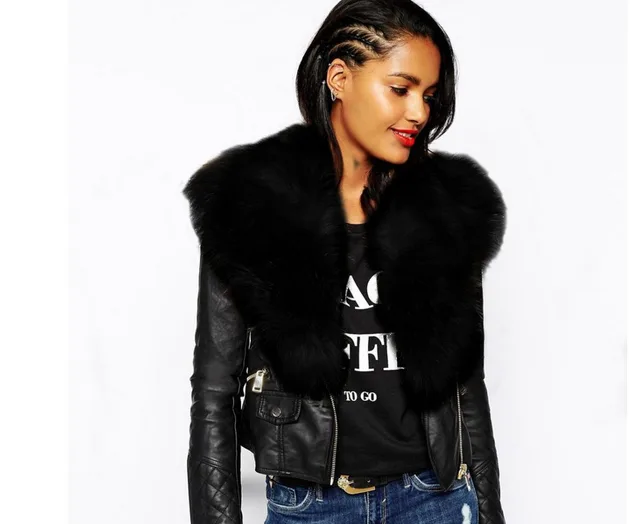 Large size zipper motorcycle leather women's jacket Black - Shop at LoveMi