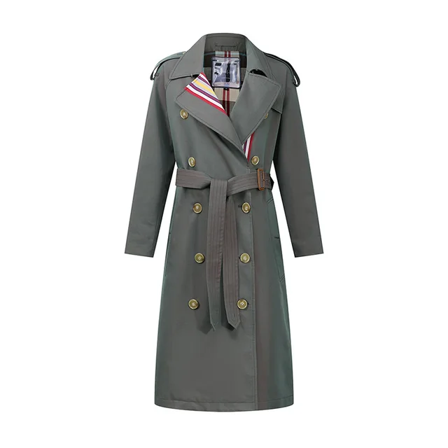 Ladies color stripe double breasted trench coat Olive Green - Shop at LoveMi