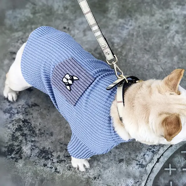 Contrast pocket embroidered dog T shirt Blue A - Shop at LoveMi