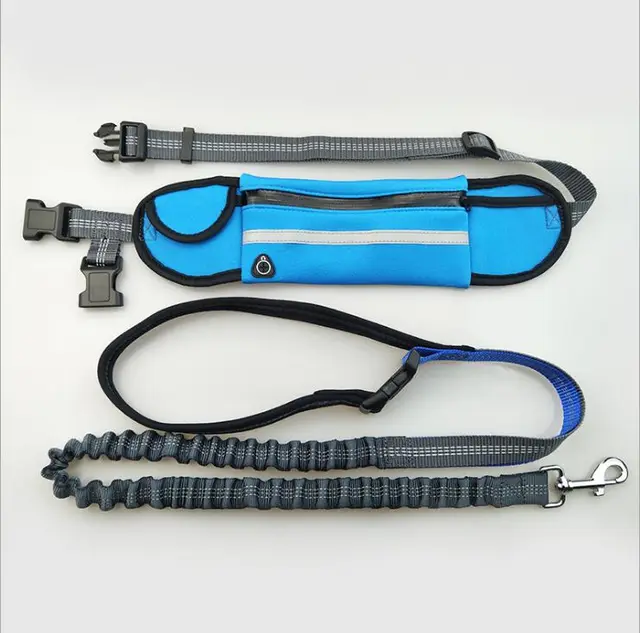 Hands Free Dog Running Leash with Waist Pocket Adjustable Belt Shock Absorbing Bungee Blue - Shop at LoveMi
