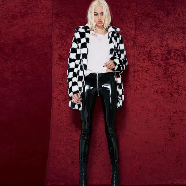 PU glossy leather pants casual leggings zipper leather pants Black - Shop at LoveMi