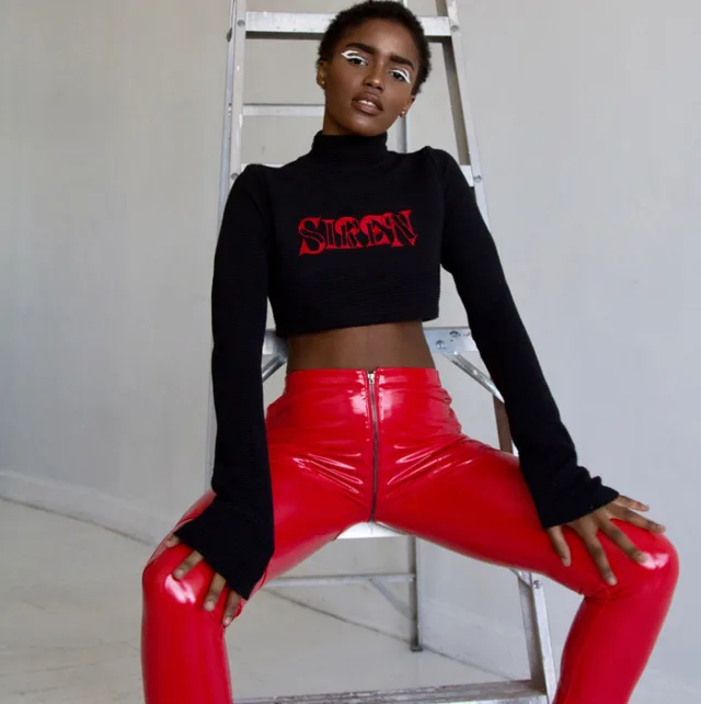 PU glossy leather pants casual leggings zipper leather pants Gules - Shop at LoveMi