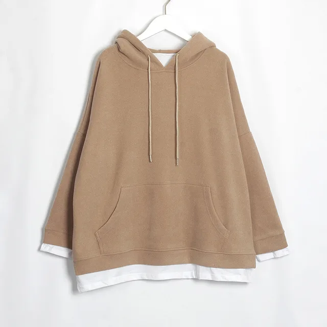 Long Sleeve Cartoon Round Neck Pullover Cotton Hooded Brown Solid Color Sweater Khaki - Shop at LoveMi