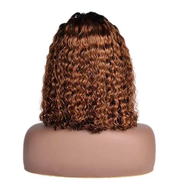 Full Headgear Style Natural Fluffy Bobo Head Short Curly Hair Cover Light Brown - Shop at LoveMi