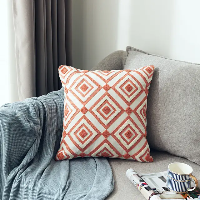 Scandinavian Style Three dimensional Towel Embroidery Geometric Pattern Sofa Cushion Cover Pink - Shop at LoveMi