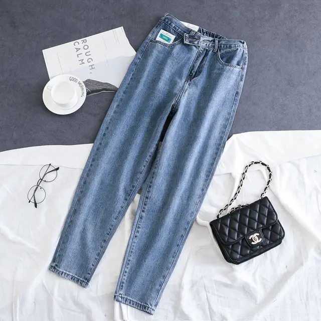 Denim Tight Waisted Nine Point Harlem Pants Lady Blue - Shop at LoveMi