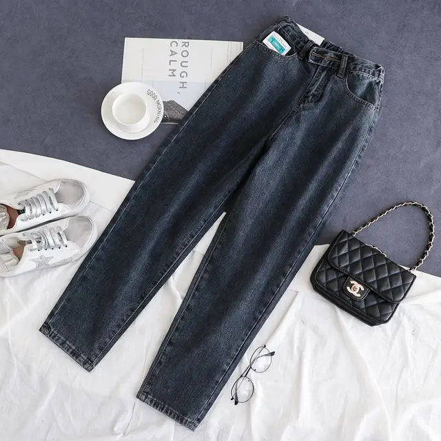 Denim Tight Waisted Nine Point Harlem Pants Lady Grey - Shop at LoveMi