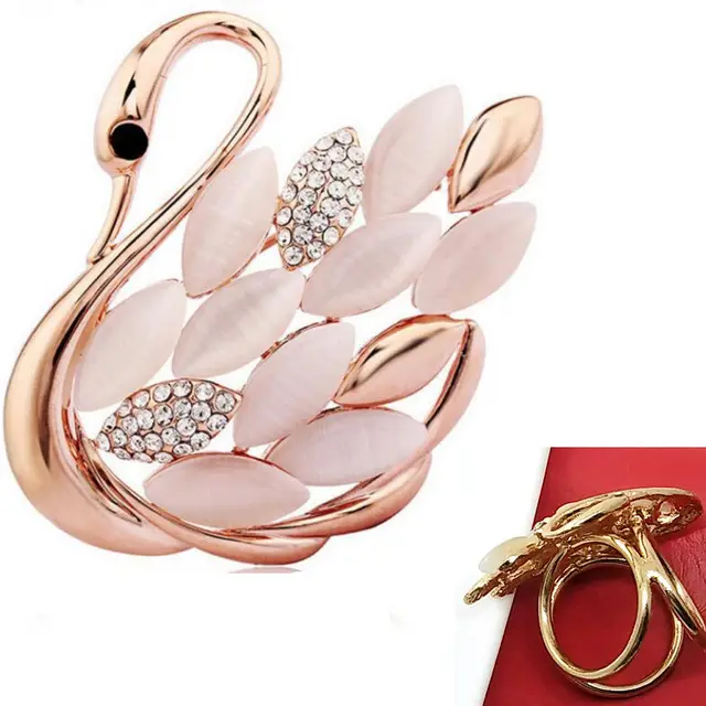 Pin Opal Swan Brooch Women Suit Cardigan Corsage Badge Pink - Shop at LoveMi