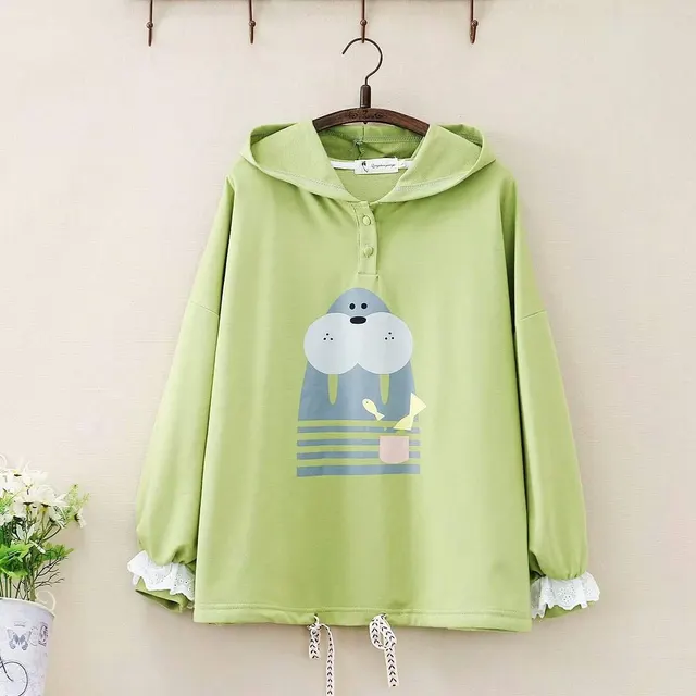 Hooded Sweater Coat Women's Long Sleeve Pullover Hoodie Loose Green - Shop at LoveMi