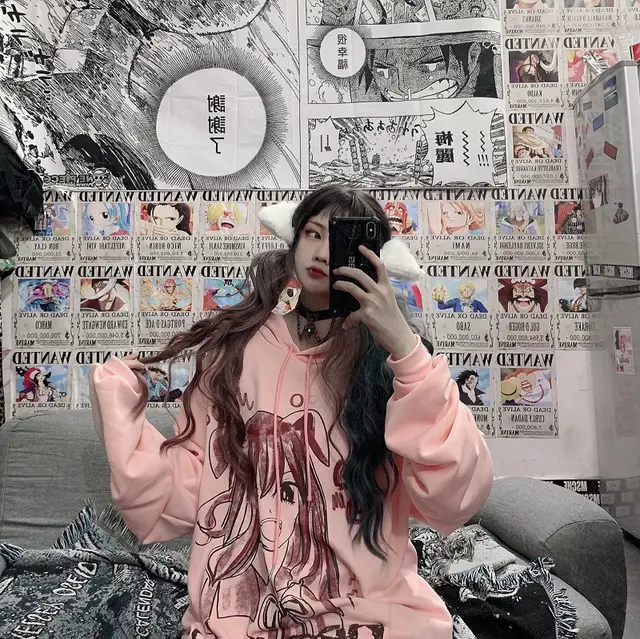 Original Pattern Dark Beautiful Girl Plus Fleece Hoodie Pink - Shop at LoveMi