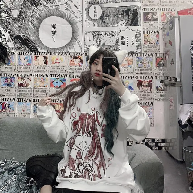Original Pattern Dark Beautiful Girl Plus Fleece Hoodie White - Shop at LoveMi