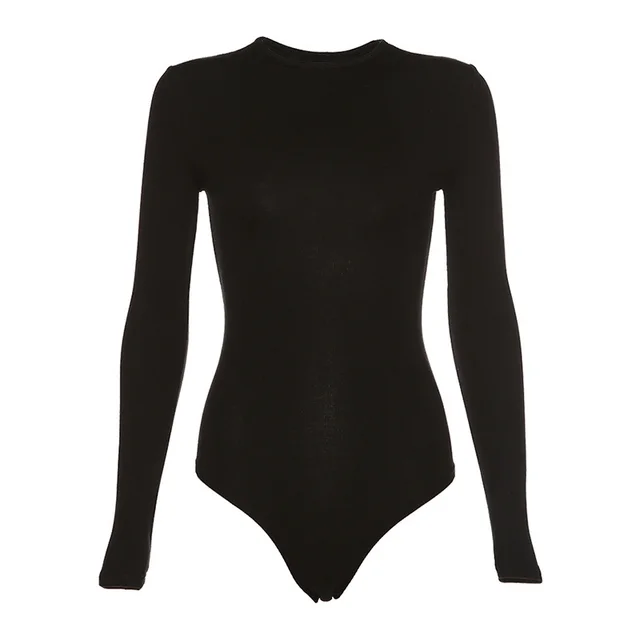 Long Sleeve Bodysuit T Shirt Women's Solid Color All Match Slim Bottoming Shirt Black - Shop at LoveMi