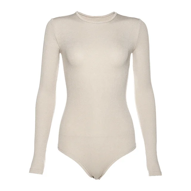 Long Sleeve Bodysuit T Shirt Women's Solid Color All Match Slim Bottoming Shirt Khaki - Shop at LoveMi