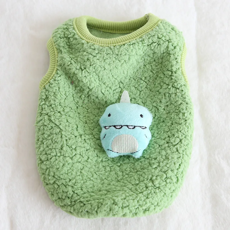 Dinosaur Thermal Vest Pet Fleece Clothing - Green