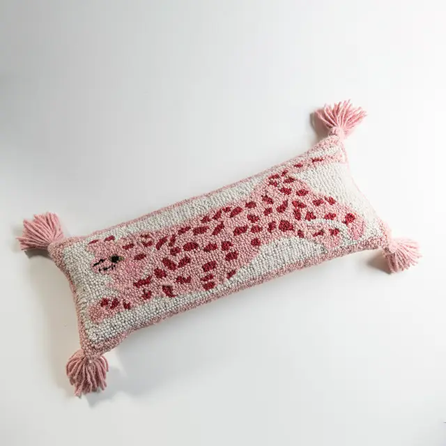 Spotted Leopard Fringed Long Strip Pillow Waist Pillow Pink - Shop at LoveMi