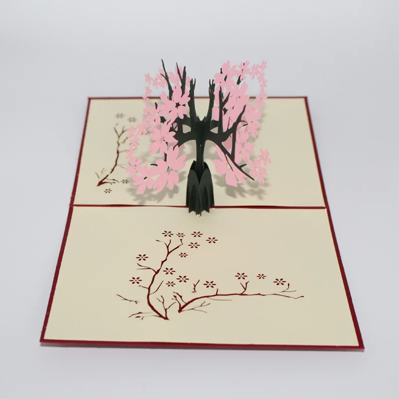 Creative Novel 3D Three-Dimensional Greeting Card Paper Cutting Carving Diy Birthday Cake Girlfriends And Lovers Card - Pink