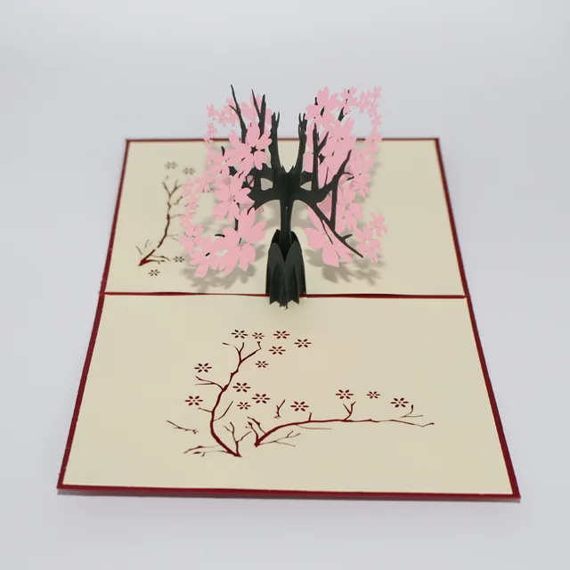 Creative Novel 3D Three Dimensional Greeting Card Paper Cutting Carving Diy Birthday Cake Girlfriends And Lovers Card Pink - Shop at LoveMi