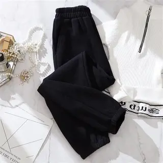 New Style Plus Velvet Loose Casual Pants Harlan Beam Foot Guard Pants - Black