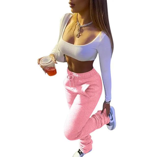 Pleated Thickened Sweater Stacking Casual Pants Pink - Shop at LoveMi