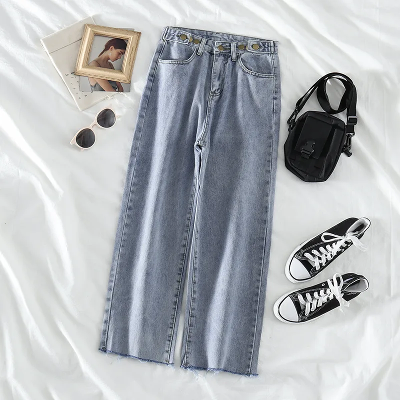 New Jeans Women's Loose Straight Leg Pants Net Red Wild Wide Leg Pants High Waist Old Pants - Blue