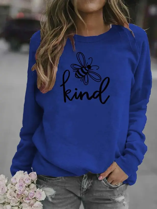 Stand alone Women's Blank Floral Round Neck Sweater Blue - Shop at LoveMi