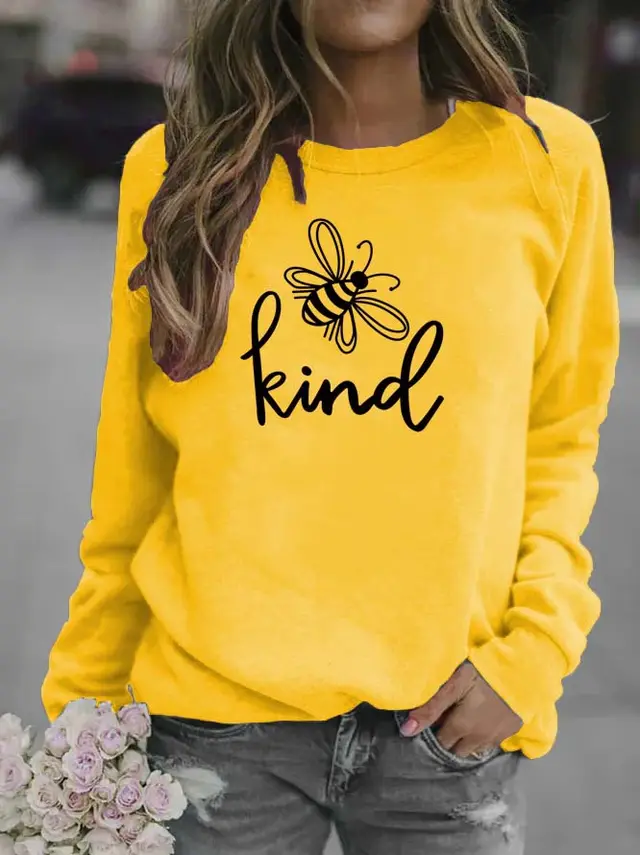 Stand alone Women's Blank Floral Round Neck Sweater Yellow - Shop at LoveMi
