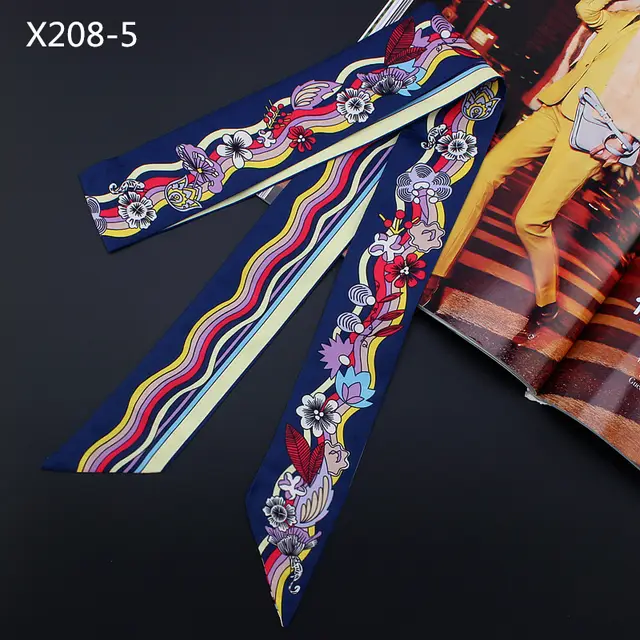 Narrow And Long Ribbon Twill Scarf Navy Blue - Shop at LoveMi