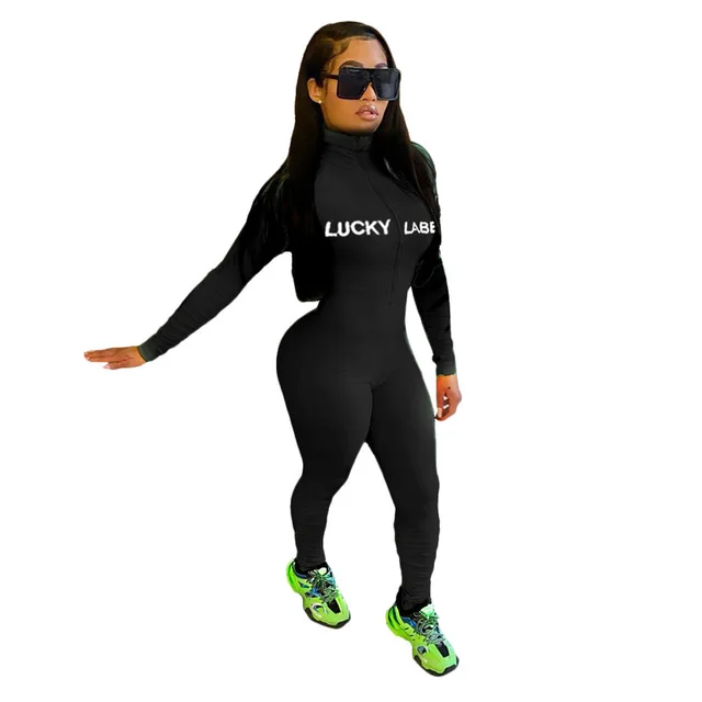 Sexy Slim Zipper Solid Color Letter Embroidery Black - Shop at LoveMi