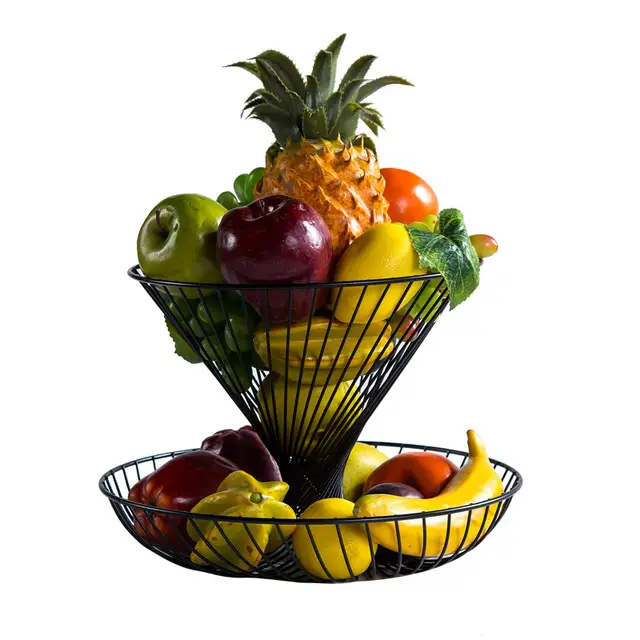 Household Double decker Fruit Basket Living Room Stylish Fruit Dried Fruit Plate Modern Kitchen Fruit and Vegetable Basket Black - Shop at LoveMi