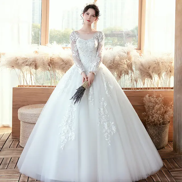 Long Sleeve Wedding Dress New Bride Trailing - Shop at LoveMi