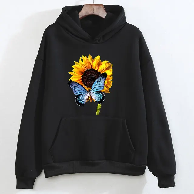 Sunflower Butterfly Sweater Women's Clothing Black - Shop at LoveMi