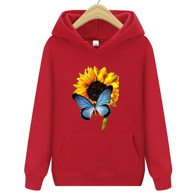 Sunflower Butterfly Sweater Women's Clothing Red - Shop at LoveMi