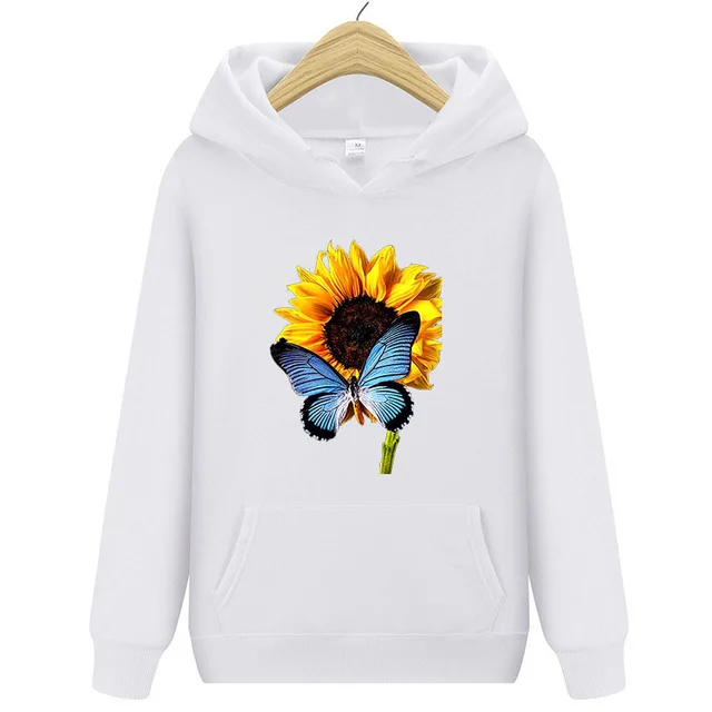 Sunflower Butterfly Sweater Women's Clothing White - Shop at LoveMi