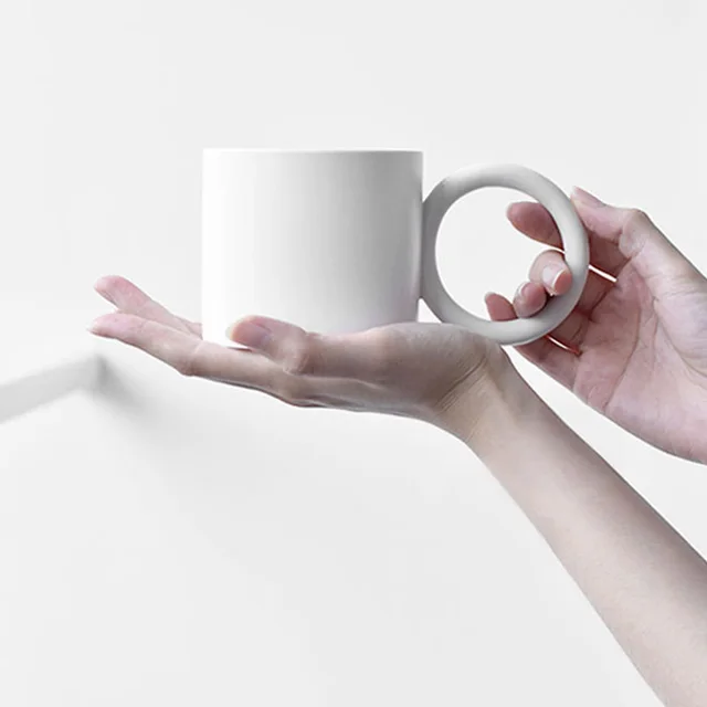 Ring Mug Ceramic Personality Geometric Cup Korea Single Tail Milk Cup White - Shop at LoveMi