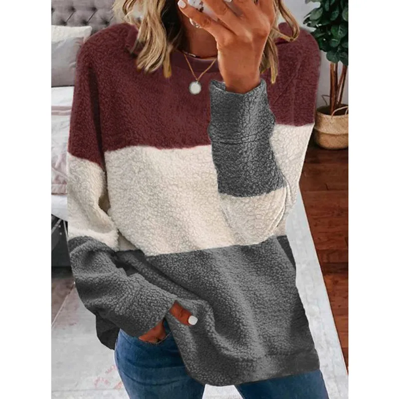 Contrast Coat With Plush Stitching In Autumn And Winter D 2Xl - Shop at LoveMi