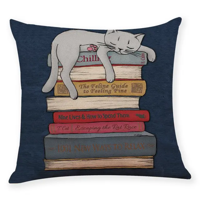 New Textbook Cat Creative Cotton And Linen Pillowcase - Shop at LoveMi