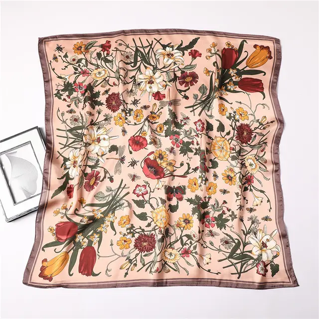Printed Silk Scarf Female Professional Scarf Simulation Silk Scarf Coffee - Shop at LoveMi